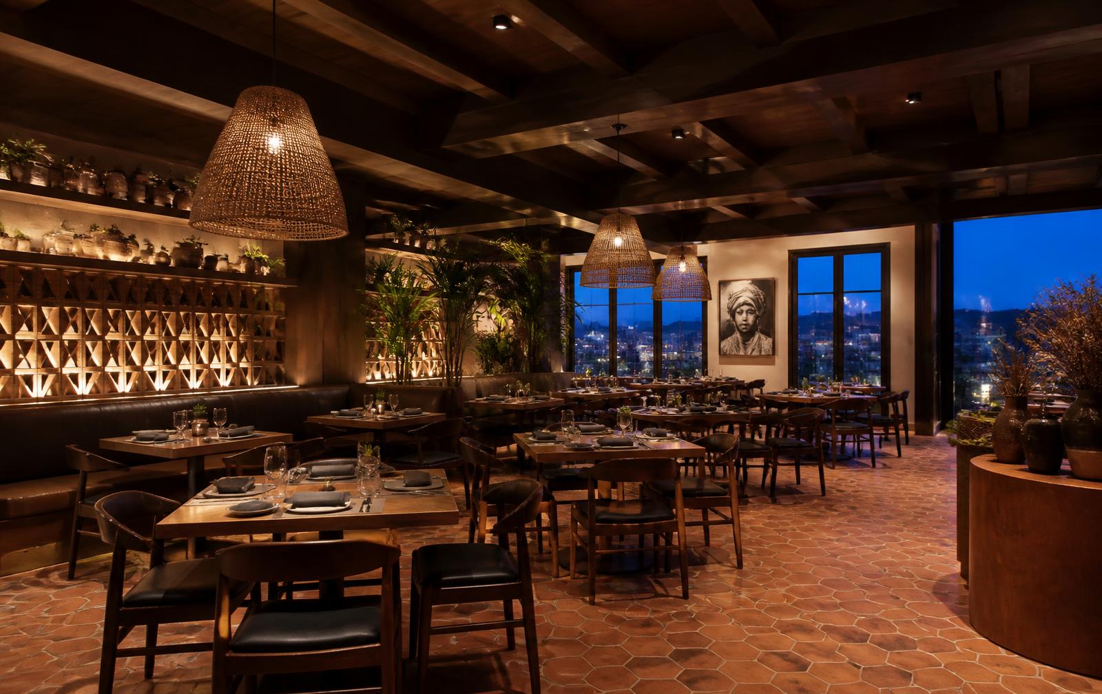 Casa Sol Cocina dining room at dusk