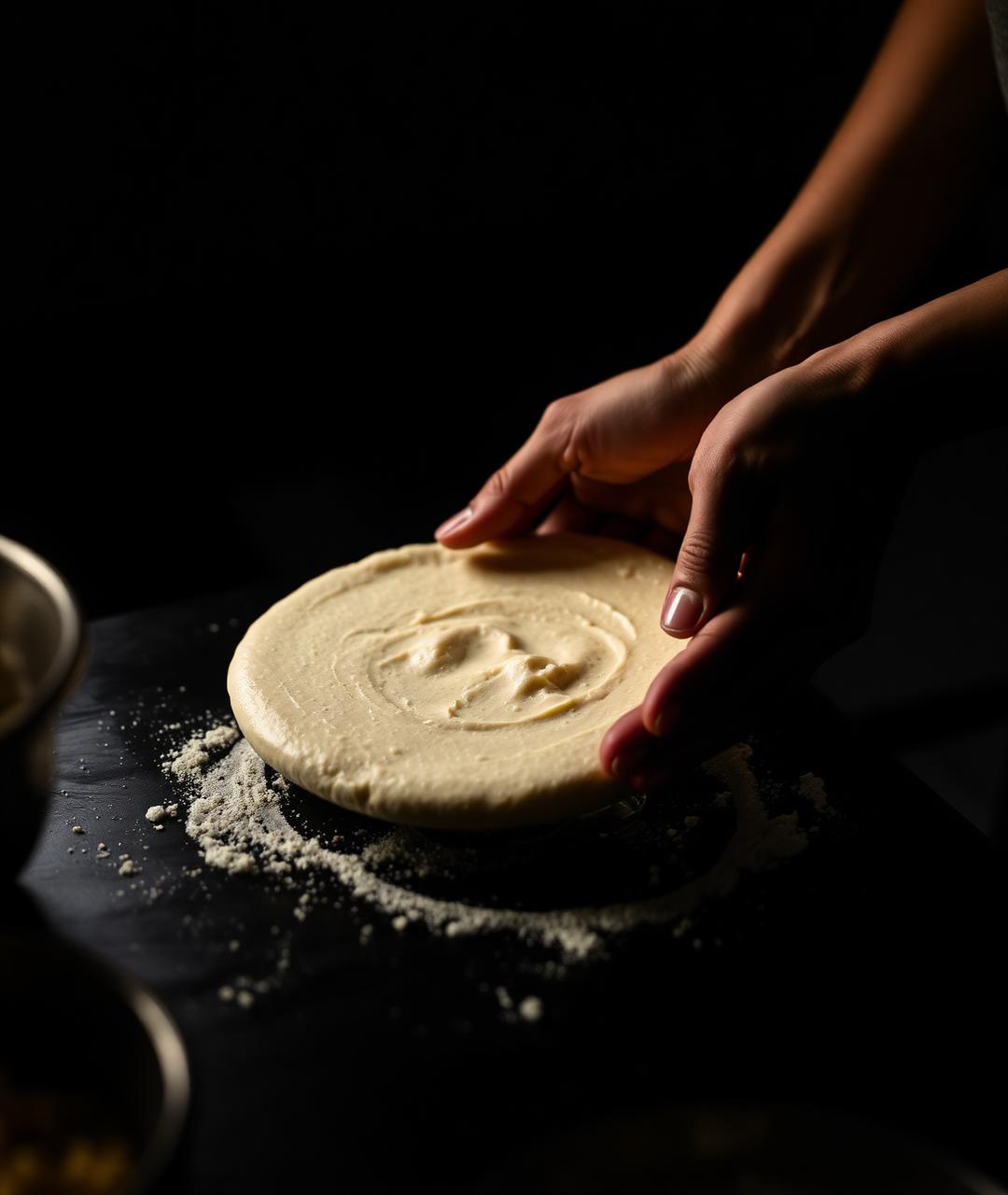 A cook pressing fresh masa